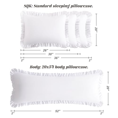 BEDSUM Standard Ruffled Pillow Shams Set of 2, 20x26, White
