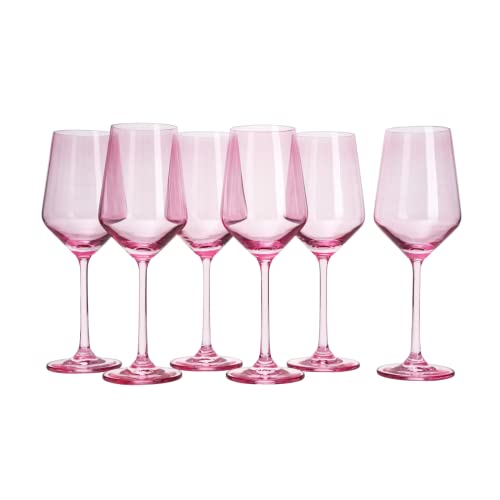 Pink Wine Glasses Stemware Collection, 6-Pack, 14oz, Blush Hue, Elegant Tall Stems, Distinctive Gift, Vibrant Glass Set, Chic Tableware, Rosy Tint, Celebration Ready, Stylish Drinkware, Festive Charm
