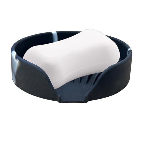 Marble Silicone Self-Draining Soap Dish with Suction Cups - Kitchen & Bathroom Sink Organizer