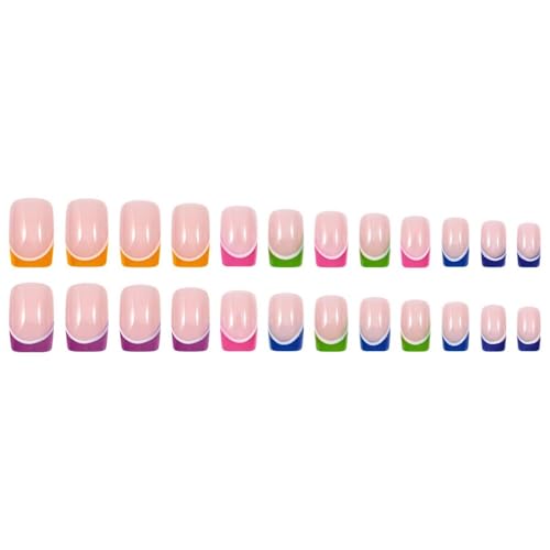 French Tip Press on Nails Medium Square Glossy Nude Pink False Nails Kit