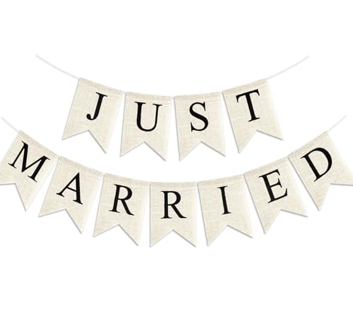 Rustic Burlap 'Just Married' Wedding Car Banner - Pre-Assembled Wedding Decor