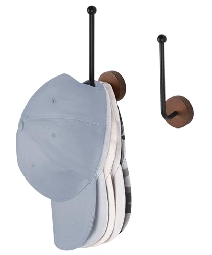 Dahey Hat Organizer Wall Hooks - 2 Pack L-Shaped Storage Rack for Baseball Caps