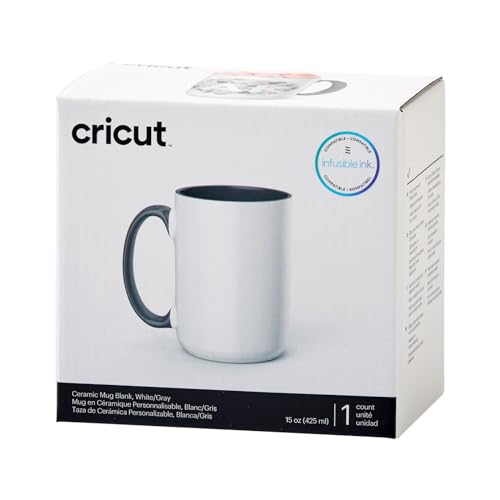Cricut Beveled 15oz White/Gray Sublimation Mug - Pack of 1, Compatible with Cricut Mug Press