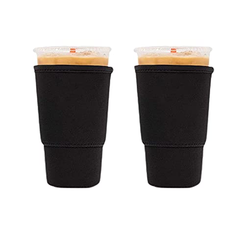 Sunkey Reusable Iced Coffee Cup Sleeves - Large, 2-Pack, Black Neoprene