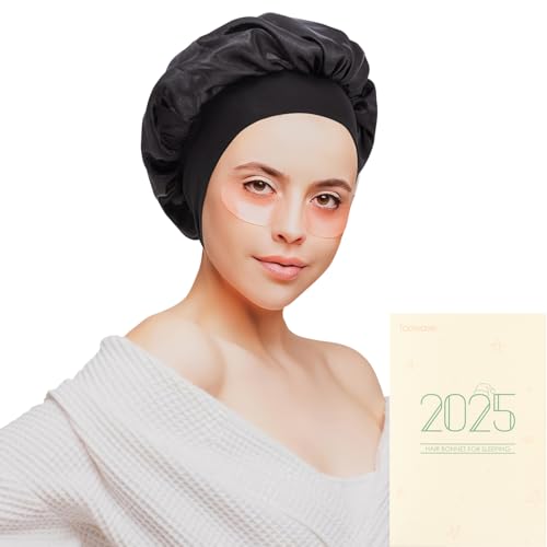 Taowave Satin Sleep Bonnet for Curly Hair & Elastic Band Black
