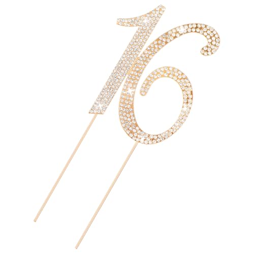 Rhinestone 16th Birthday Cake Topper - Sparkling Gold Decoration