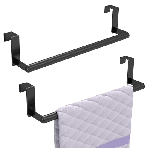 STWWO Over the Door Towel Rack for Kitchen Cabinet - Black