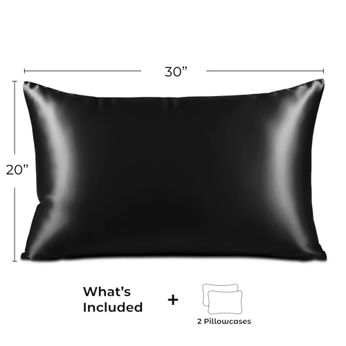 Pure Bedding Satin Pillowcases - Queen 20x30, Black, 2 Pack
