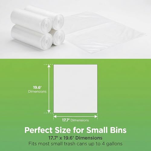 Clear Small Trash Bags, 4 Gallon, 200 Count, Unscented Liners