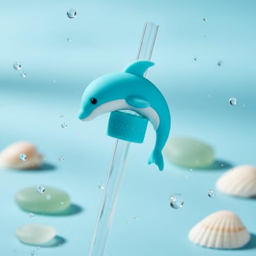 Blue Dolphin Silicone Straw Caps - 10mm Dust-Proof Reusable Lids