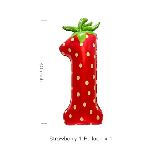 Strawberry Number 1 Balloon - 40 Inch First Birthday Decor