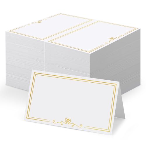150 White Place Cards with Gold Foil Border for Table Setting