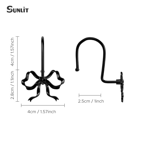 Sunlit Black Bow Knot Shower Curtain Hooks - Set of 12