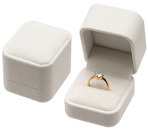 White Velvet Single Ring Box for Engagement, Wedding & Gifts