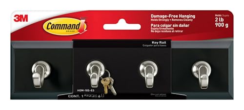 3M Command 8-Inch Key Rail with 4 Hooks - Damage-Free Wall Organizer