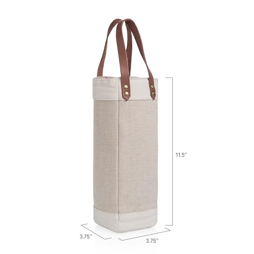 PICNIC TIME Pinot Jute Single Bottle Insulated Wine Bag, Wine Tote Bag, Wine Gift Bag, (Beige)