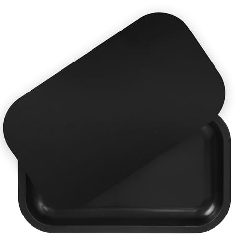 PYSEA Large Black Metal Tray with Magnetic Lid - 10.6 x 6.3 Inch Organizer