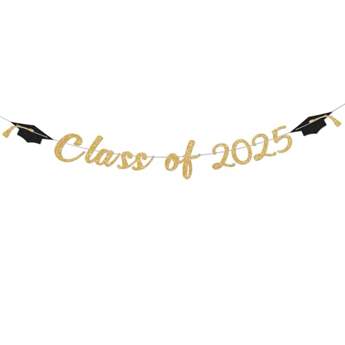 2025 Graduation Banner - Gold Glitter Party Decor for Celebrations