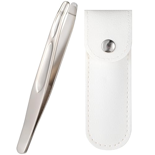 Gold Stainless Steel Round Tip Tweezers with Travel Case for Facial Hair