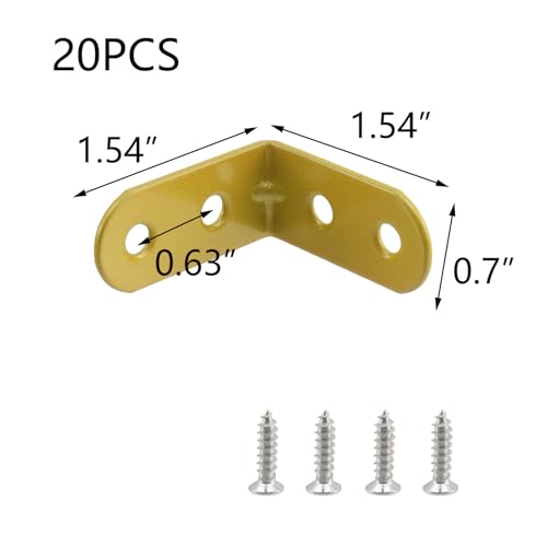 T Tulead 1.54" L-Shape Corner Braces, Golden Iron Furniture Brackets - 20PCS