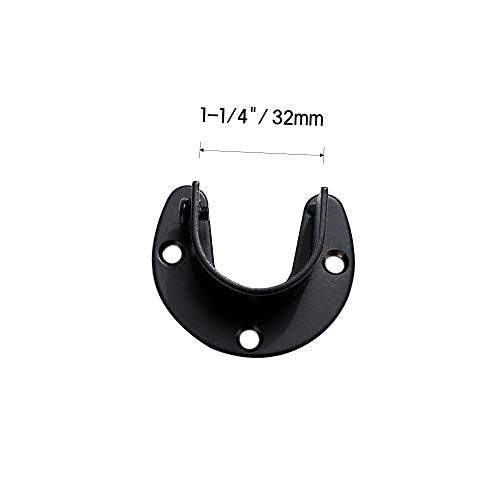 BornFeel Heavy Duty Black Closet Rod Brackets, 1-1/4 Inch U-Shaped Flange, 4pcs