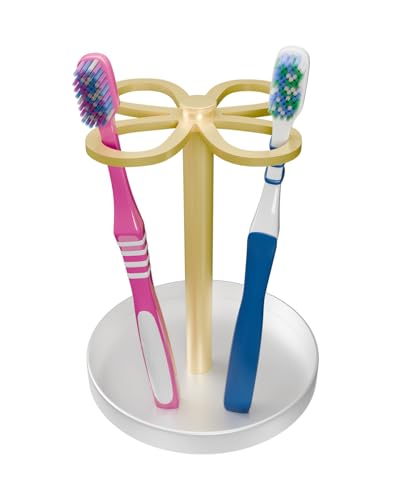 BTWDAEX Gold Toothbrush Holder Stand with Marble Base - 4-Slot Organizer