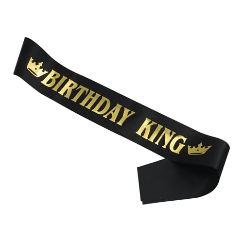 Birthday King Sash for Men - Black Satin with Gold Foil