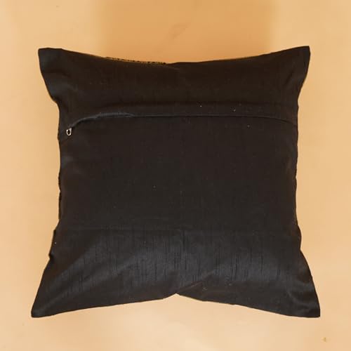 Bohemian Elephant Silk Cushion Cover 16x16 Inch - Black