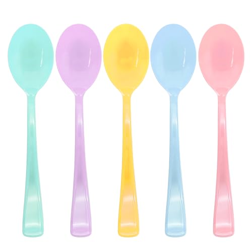 50 Pcs Heavy Duty Pastel Plastic Spoons Set for Parties