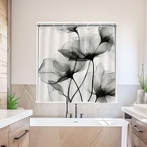 Gray Floral Shower Curtain 40x36 Inches Waterproof Polyester Bathroom Decor - Riyidecor B 01gray