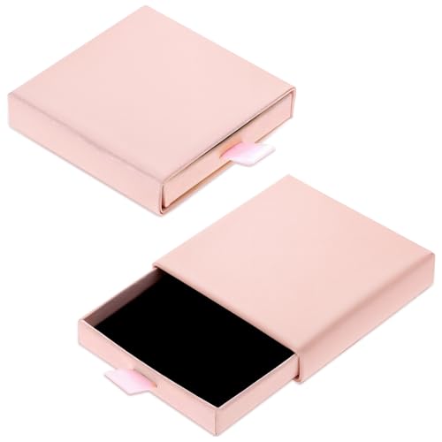 Piriuuo Pink Jewelry Gift Box Set - 2 Small Square Necklace & Earring Storage Cases