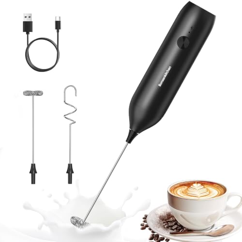 Bonsenkitchen USB-C Rechargeable Milk Frother - Handheld Electric Foam Maker for Coffee, Matcha, and Lattes