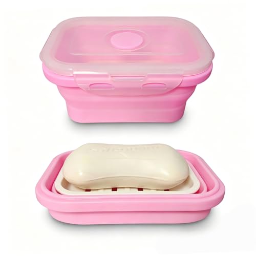 Elimeta Collapsible Silicone Soap Dish - Leak-Proof Portable Case, Pink
