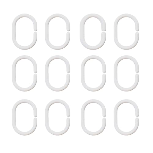 12-Pack Plastic Shower Curtain Hooks - C-Shaped Clips for Easy Glide