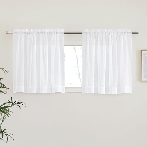 NICETOWN White Voile Sheer Kitchen Curtains, 60"W x 30"L, 2-Panel Set