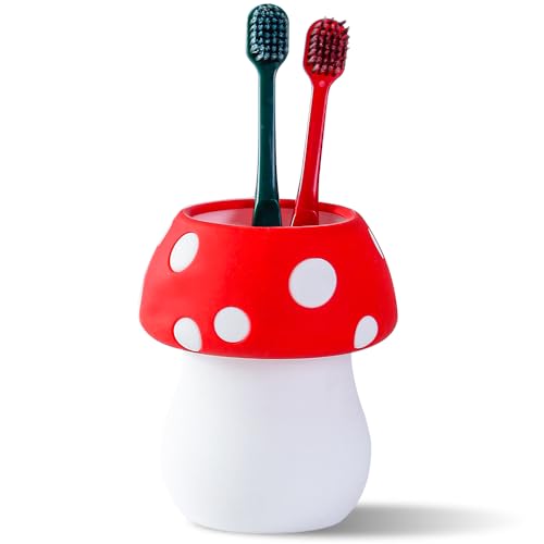 Red Silicone Mushroom Toothbrush Holder for Kids - Fun & Unbreakable