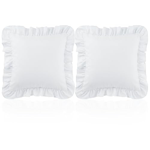 White Ruffle Throw Pillow Covers - Set of 2 Cushion Cases 18x18 inches