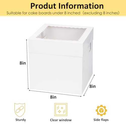 Moretoes 5 Pack 8x8x8 Inch Cake Boxes with Clear Window, Bakery Containers