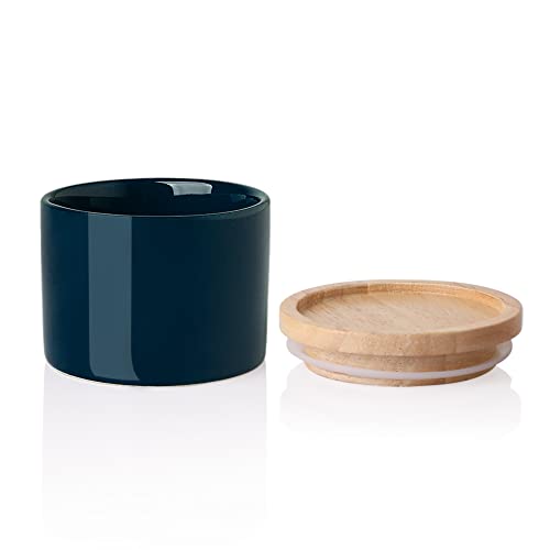 Sweejar Navy Ceramic Food Storage Canister 5 Fl Oz Airtight Wooden Lid