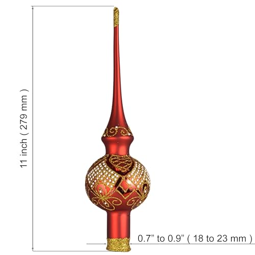 Glass Christmas Tree Topper Red Matte Hand-Blown Holiday Decor