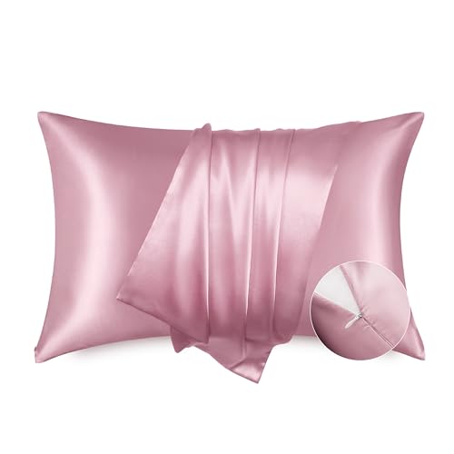 Bedsure Queen Satin Pillowcase Set of 2 (20" x 30", Blush Pink, Zippered)