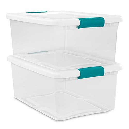 Sterilite+14948012+15+Quart+White%2fClear+Plastic+Storage+Box+With+Blue+Aquarium+Latches