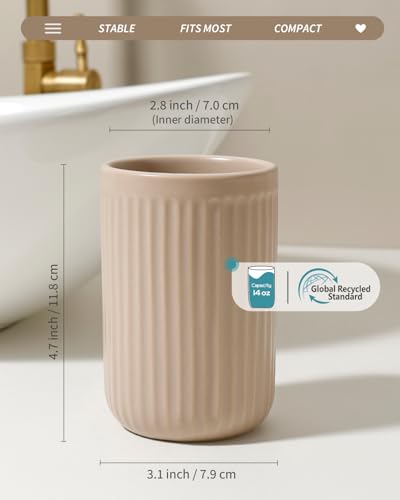 BosilunLife Ceramic Toothbrush Holder - Striped Khaki Cylinder Tumbler