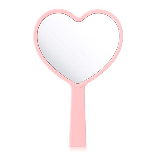 Bremorou Heart Shaped Handheld Makeup Mirror Small Pink Travel Mirror