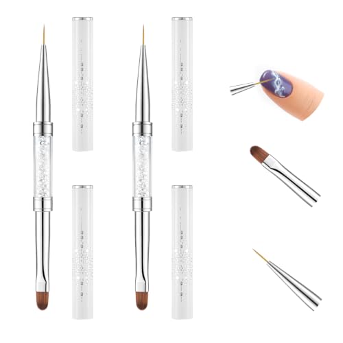 Macuezu 2 PCS Dual Ended Builder Gel Brushes & French Tip Liner Tools