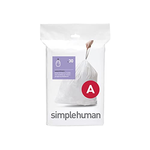 simplehuman Code A Custom Fit Drawstring Trash Bags, 30 Count, 4.5L - White