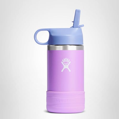 Hydro Flask Kids Water Bottle for School - Stainless Steel and Insulated with Straw Cap - 12 Oz in Anemone Purple