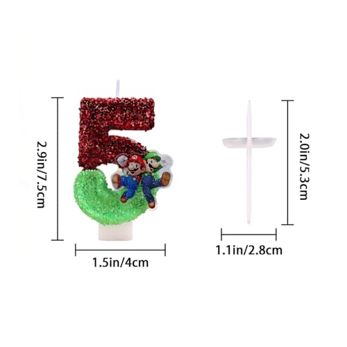 Mario Number 5 Birthday Candle Topper - Fun Party Decoration