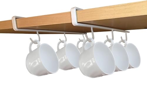 Under-Shelf Mug Rack Set of 2 - Space-Saving Coffee Mug Holder with 6 Hooks