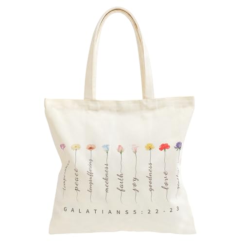 emmoolife Floral Canvas Tote Bag with Pockets - Bible Print